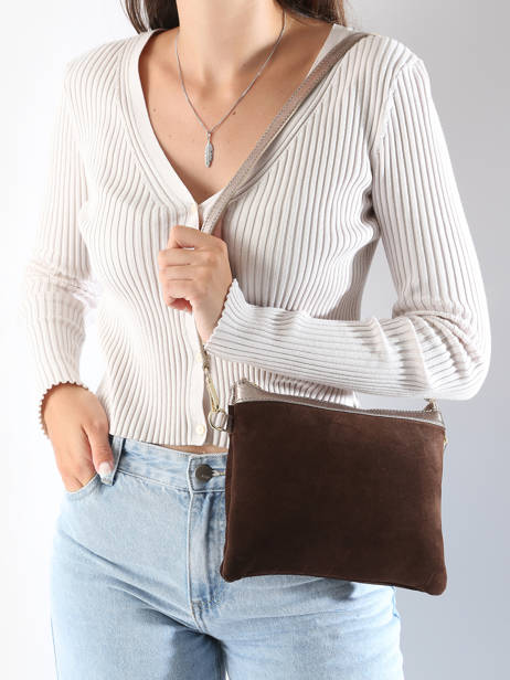 Cross Body Tas Velvet Leder Milano Bruin velvet VE24065 ander zicht 1