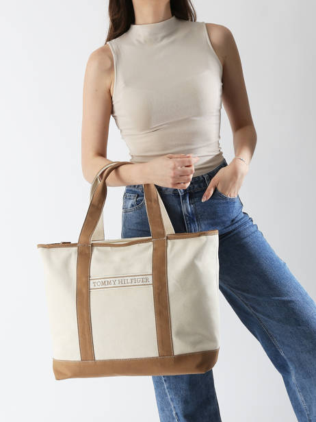 Schoudertas Th Summer Katoen Tommy hilfiger Beige th summer AW17421 ander zicht 1