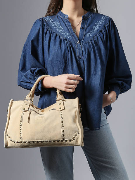 Handtassen Houston A4 Leder Basilic pepper Beige houston BHOU22 ander zicht 1